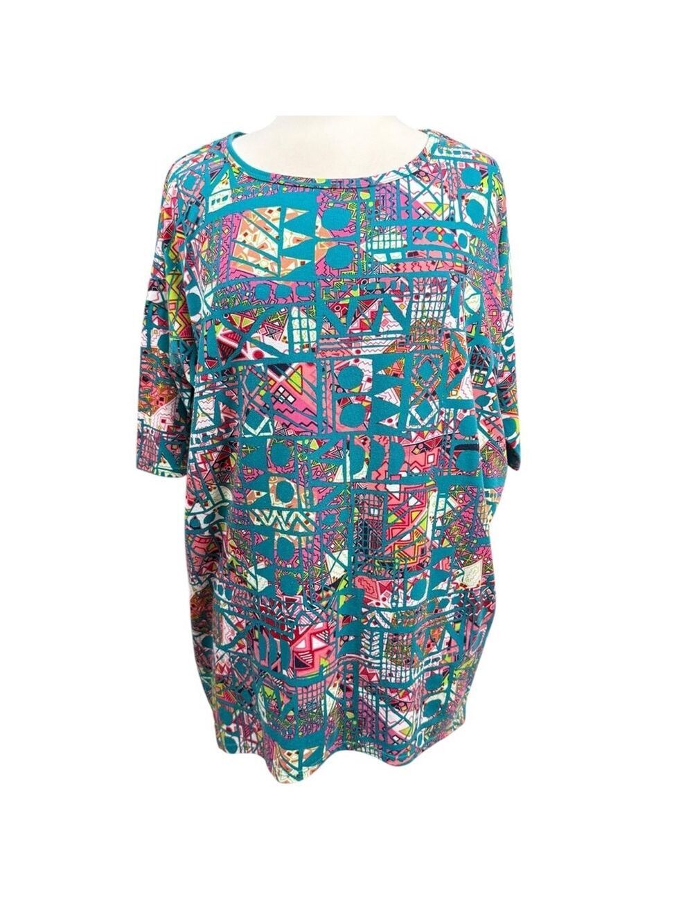 LuLaRoe Top/Tunic Size S Teal Pink Geometric Print